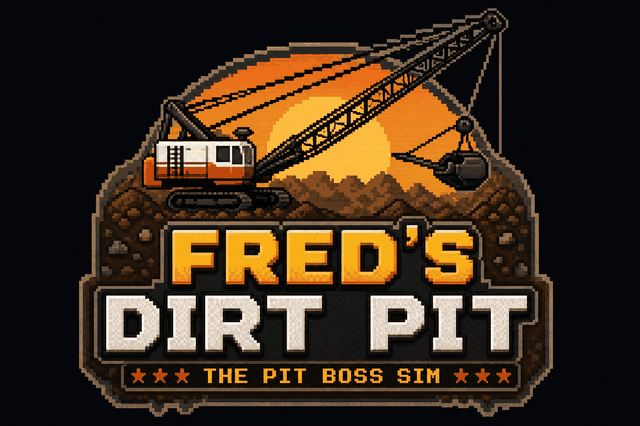 Fred's Dirt Pit — pixel-art crane crest, The Pit Boss Sim