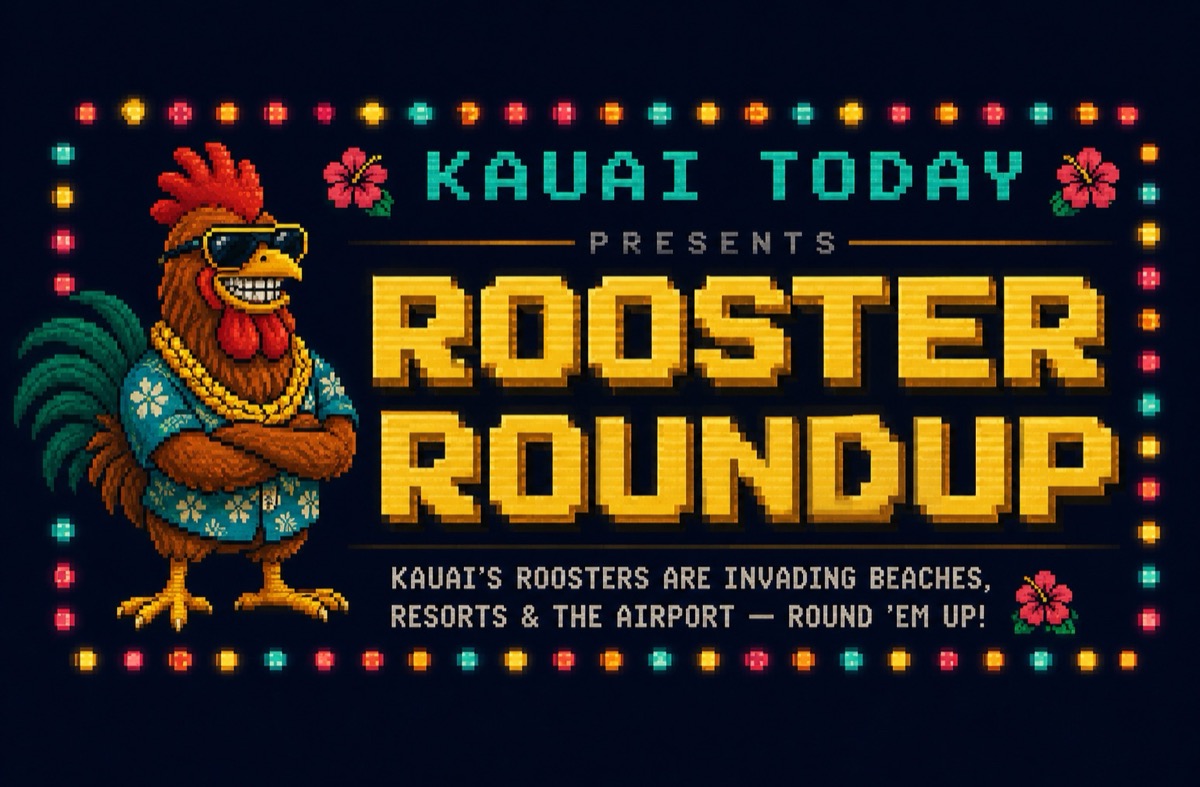 Rooster Roundup — Kauai's shades-wearing rooster on the arcade marquee